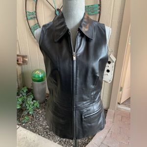 Black, genuine, leather vest